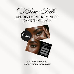 Luxury Appointment Card Template – Dark Glam Brow Artist Reminder (Digital Download)