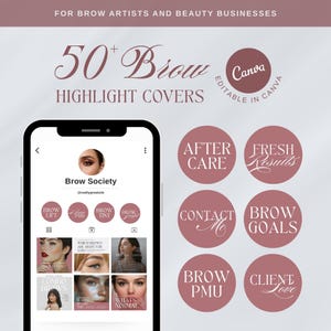 Luxury Pink Script Brow Highlight Covers – Canva Templates for Beauty Business