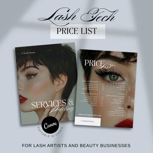 Lash Tech Price List Template | Editorial Canva Design (Digital Download)