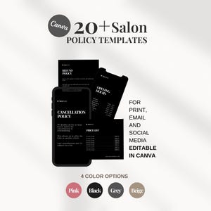 Plantillas de políticas de Instagram para salones de belleza / Precios y horarios editables en Canva (descarga digital)