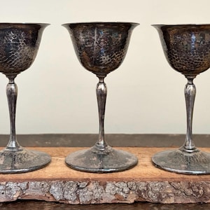 Victorian Silver Plate Goblets by Benedict Proctor, Set of 3 EPNS Wine Chalices