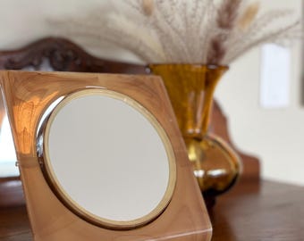 Miroir de table vintage double face, cadre plastique effet marbré, miroir grossissant, miroir coiffeuse rétro, miroir décoratif mid century