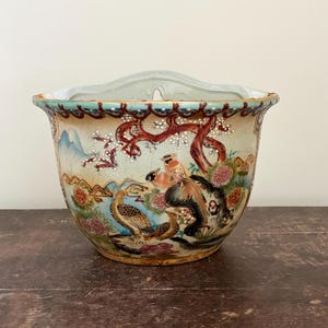 Cache-pot mural Royal Satsuma peint main oiseaux fleurs Japon vase mural décor kutani vintage