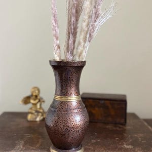 Vintage Hammered Brass Vase, Speckled Copper Tone, Mid Century Boho Decor (9 Inch)