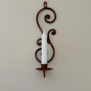 Vintage Wrought Iron Wall Candle Sconce, Rustic Scroll Metal Taper Holder, Farmhouse Wall Candle Holder, Tuscan Style Wall Decor