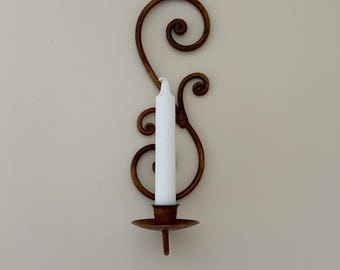 Vintage Wrought Iron Wall Candle Sconce, Rustic Scroll Metal Taper Holder, Farmhouse Wall Candle Holder, Tuscan Style Wall Decor