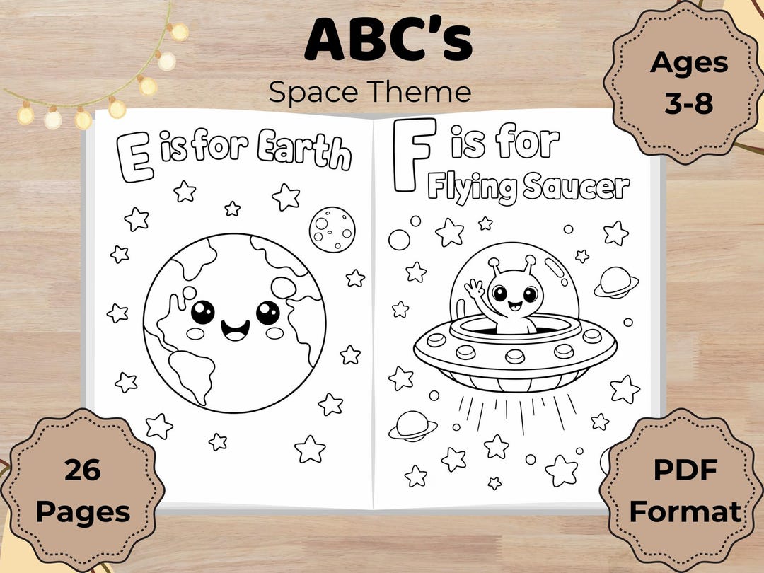 Space ABC Coloring Book | Planets, Astronauts, Rockets (digital ...
