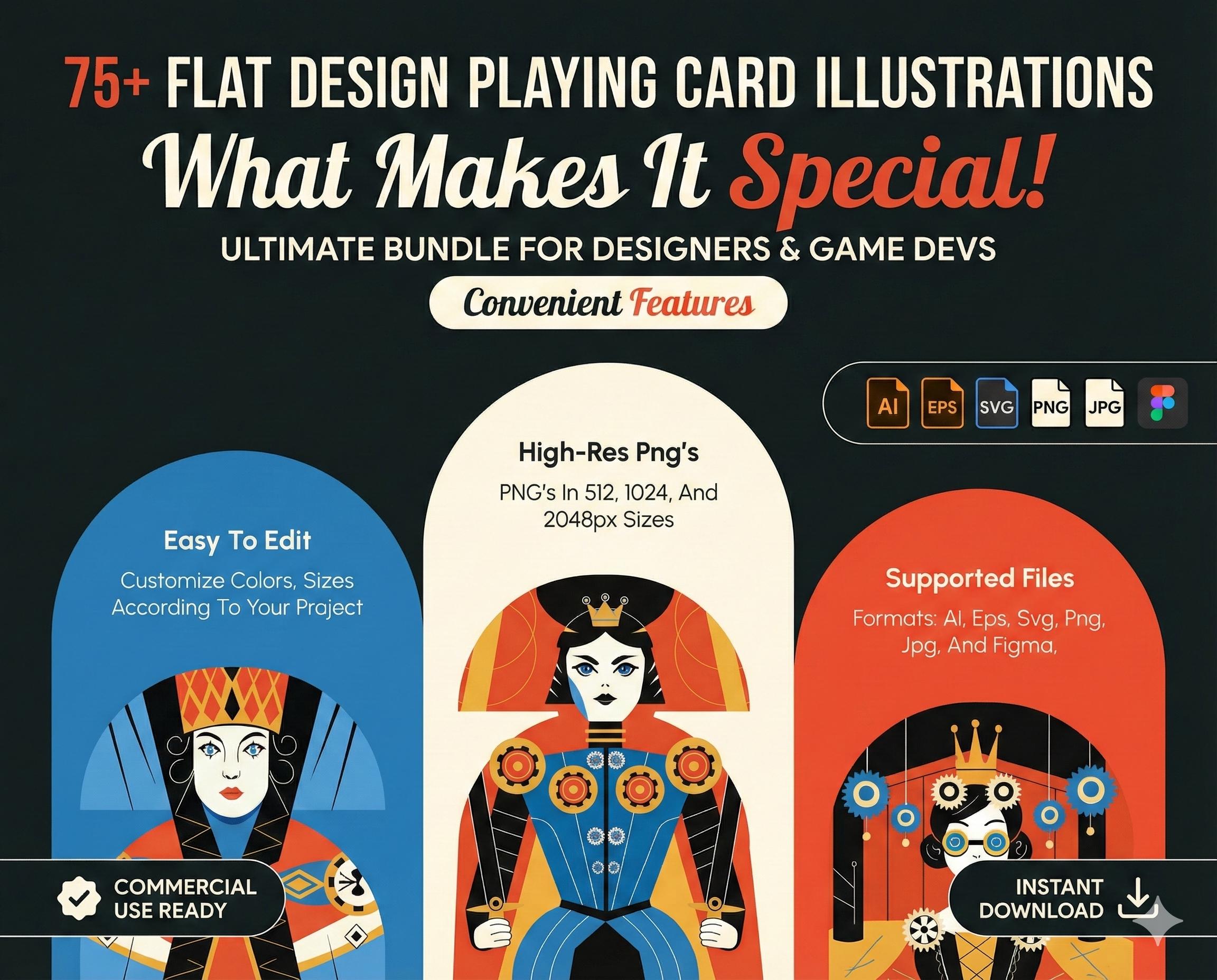 75 Flat Design Playing Card Vectors | Trendy Royal Card Illustrations ...