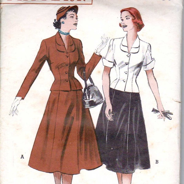 Vintage 50's Double Collar Fitted Jacket Gored Skirt Size 12 Butterick 6002 UNCUT FACTORY FOLDED