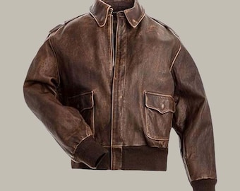 Men's A-2 Aviator Bomber Jacket 90s Vintage Distressed Sheepskin Men's A-2 Aviator Bomber Jacket 90s Vintage Distressed Sheepskin