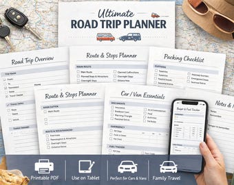 Ultimate Road Trip Planner Printable | Car & Van Travel Checklist | Packing List, Budget Route Planner | Digital Download PDF