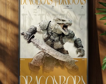 Calabozos y Dragones - Dragonborn, Minimalista Moderno, Impresión de Obra de Arte, Decoración para el Hogar y la Oficina, Arte de Pared Imprimible, Descarga Digital Instantánea
