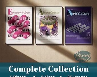 Big 5 Personality Complete Bundle, Minimalist Poster Home Decor Wall Art Psychology Art Print Modern Artwork Printable Digital Download