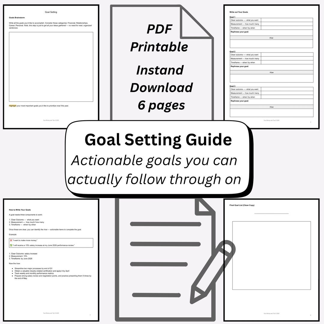 Goal Setting Guide PDF | Actionable Goals Workbook | Printable ...