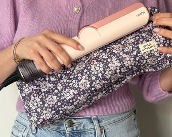 Bolsa organizadora de herramientas para el cabello hecha a mano – Compatible con Dyson Airstrait – Estuche de viaje de tela de algodón