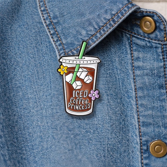 Iced Coffee Lover Enamel Pin Cute Beverage Style Ice Coffee Addict Princess Design Brooch