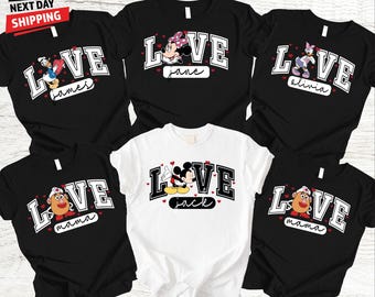 Camisetas familiares personalizadas de Disney Love, camisetas con el nombre de Mickey y Minnie a juego para parejas y niños