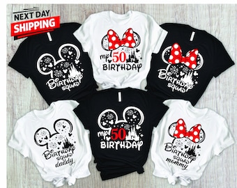 Koszulki z okazji 50. urodzin Disneya, pasująca koszulka z motywem rodzinnej drużyny urodzinowej