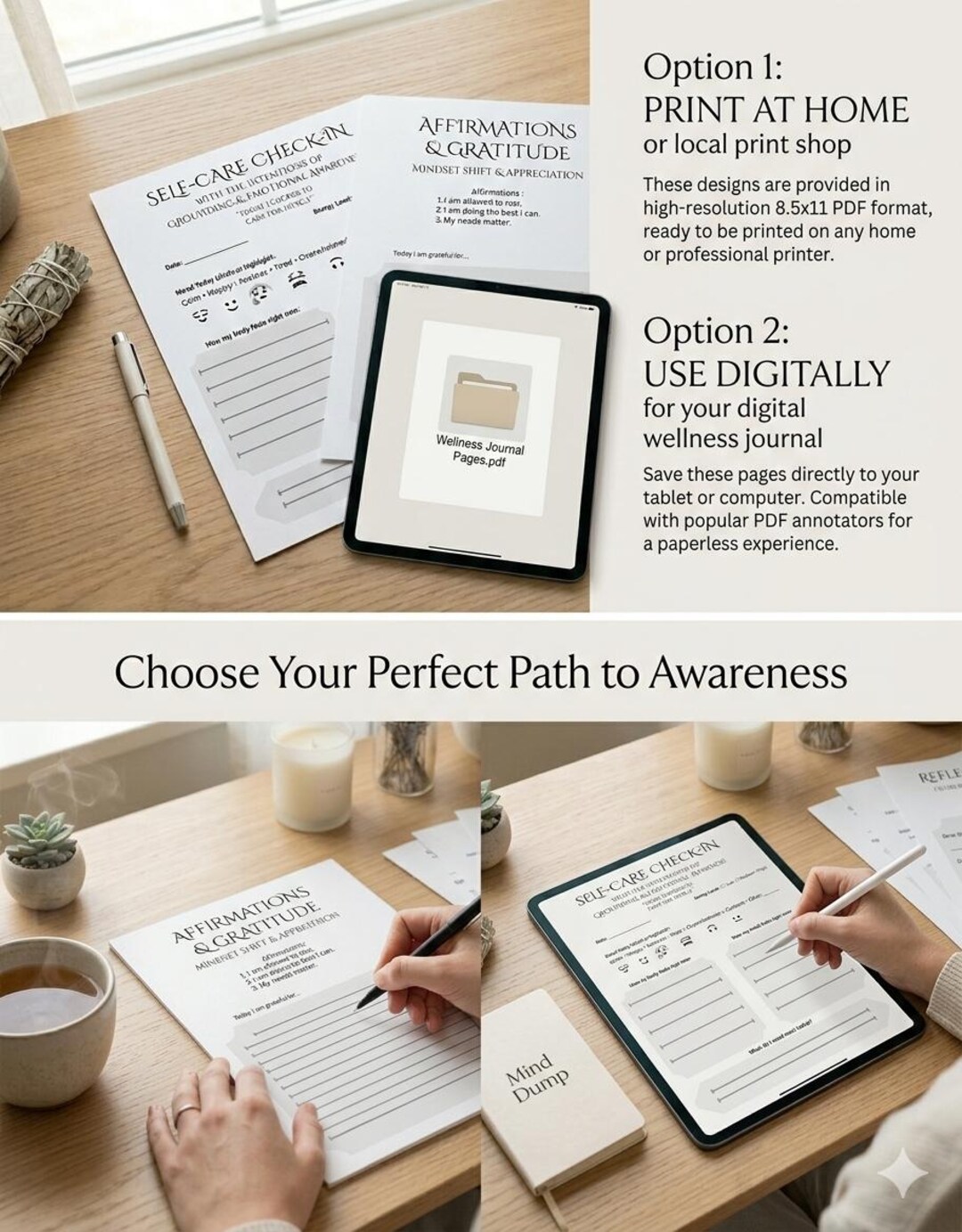 Self Care Journal Printable, Daily Mental Health Check-in, Mindfulness ...