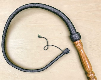 Handmade Braided Flogger with Wooden Handle – 3.5ft long Cowhide Whip Gift for Him