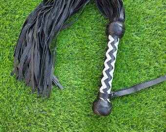Handmade Leather Flogger 50 tails Black White BDSM