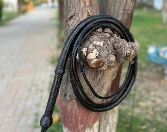 Cravache faite main en cuir de vachette de 4 à 16 pi, style Indiana Jones