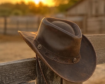 Handmade Cowhide Leather Cowboy Hat : Western Style