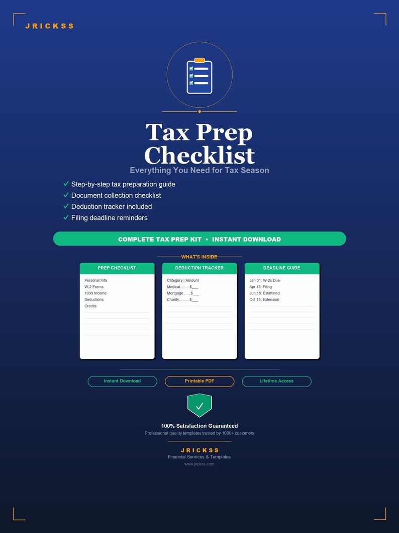 2026 Tax Prep Checklist | Trilingual Document Organizer (PDF Digital ...
