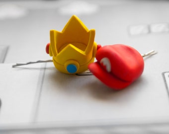 Bobby pin Princess Peach Crown or Mario Hat