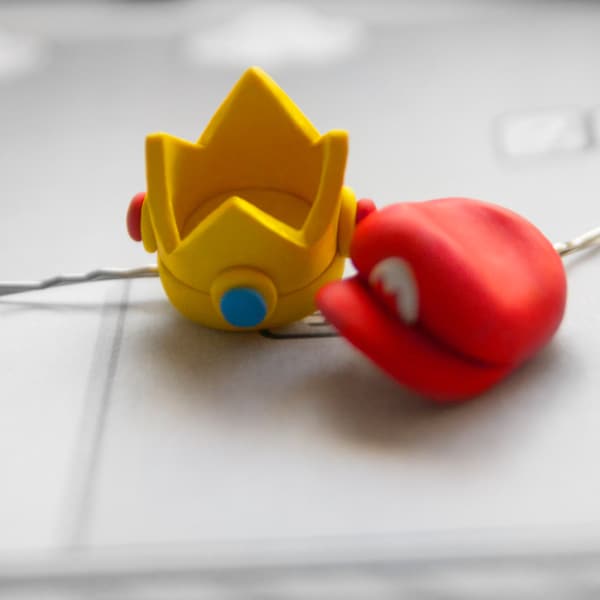 Bobby pin Princess Peach Crown or Mario Hat