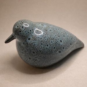 Handmade Studio Pottery Bird Sculpture Blue Green Speckled Ceramic Decorative Art