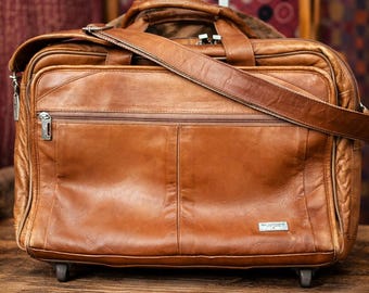 Vintage U.S. Luggage Leather Rolling Carry-On | Brown Travel Bag