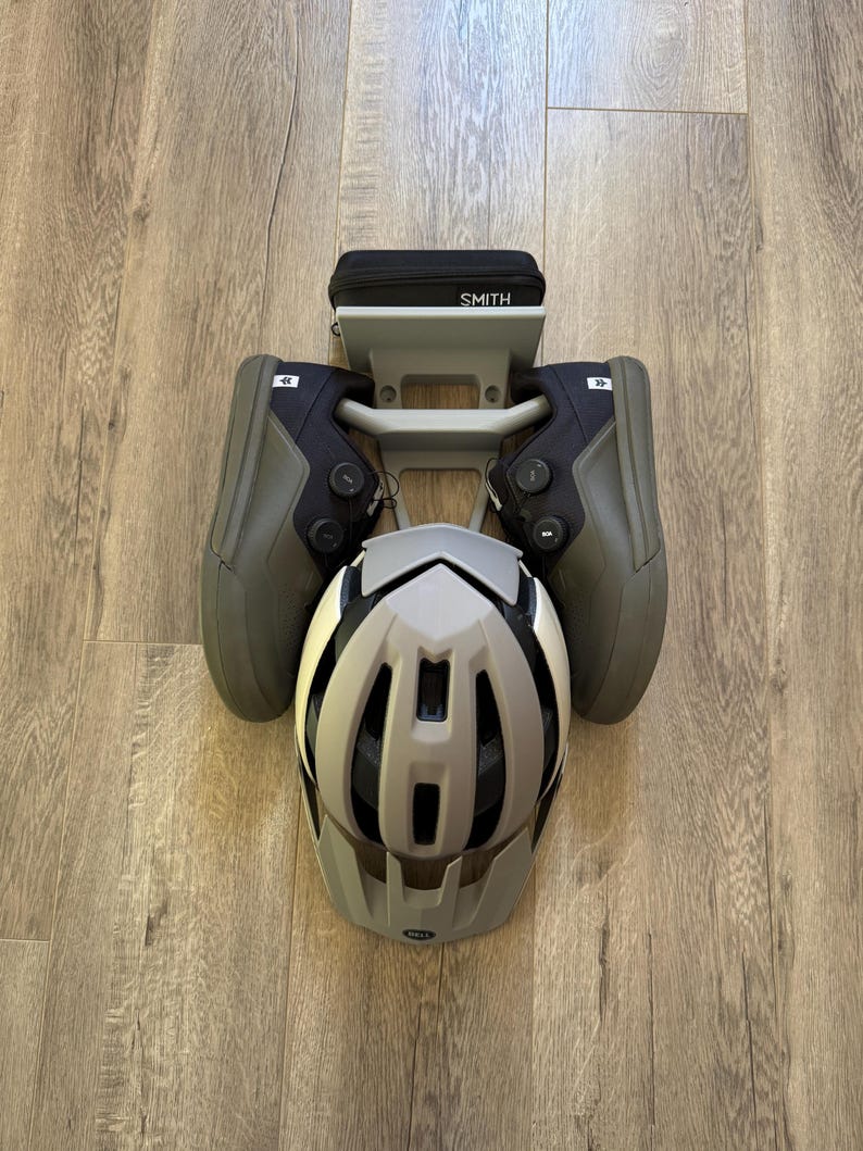 Cycling Gear Wall Hanger | MTB & Road Bike Helmet, Shoe, and Accessory Organizer