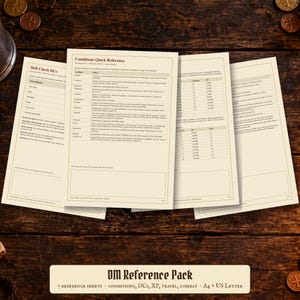 DnD DM Cheat Sheet Printable - Dungeon Master Reference Pack 5e PDF A4 US Letter