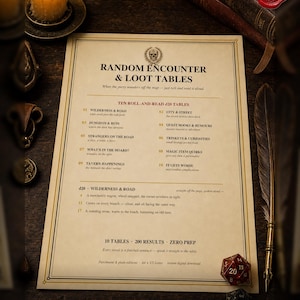 DnD Random Encounter Tables Printable - 200 d20 Results - 5e Loot, Quest Hooks, NPC and Magic Tables - A4 US Letter Instant Download image 1