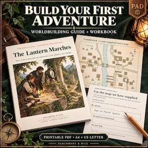 Worldbuilding Guide and Workbook for DnD - 87 Page Adventure Course, Candlewick Maps, Fillable Journal, A4 US Letter PDF