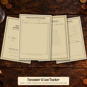 DnD Encounter and Loot Tracker Utskrivbar - 5e Combat Initiative Tracker - DM Treasure Delat Sheet - A4 US Letter Direktnedladdning
