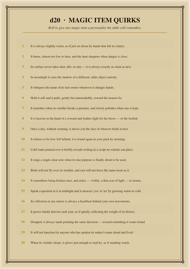 DnD Random Encounter Tables Printable - 200 d20 Results - 5e Loot, Quest Hooks, NPC and Magic Tables - A4 US Letter Instant Download image 8