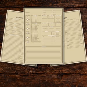Karta postaci DnD do druku – Karta postaci 5e do wypełnienia w formacie PDF z tłem i stronami do rzucania zaklęć – format A4 i US Letter zdjęcie 1