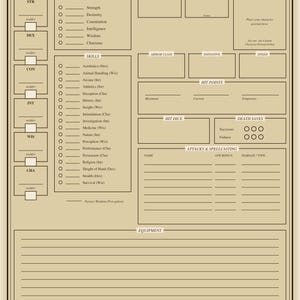 Karta postaci DnD do druku – Karta postaci 5e do wypełnienia w formacie PDF z tłem i stronami do rzucania zaklęć – format A4 i US Letter zdjęcie 5