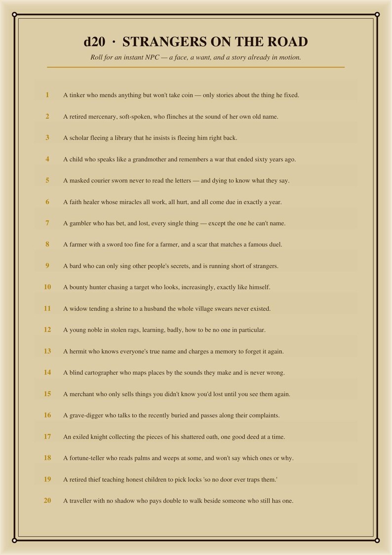 DnD Random Encounter Tables Printable - 200 d20 Results - 5e Loot, Quest Hooks, NPC and Magic Tables - A4 US Letter Instant Download image 6