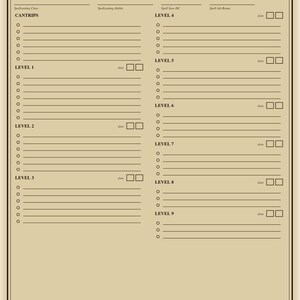 Karta postaci DnD do druku – Karta postaci 5e do wypełnienia w formacie PDF z tłem i stronami do rzucania zaklęć – format A4 i US Letter zdjęcie 7