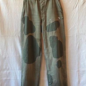 Pantalon militaire vintage M41 HBT, pantalon de travail à chevrons et patchs sashiko