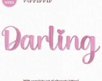 Darling Font Embroidery, Heart Satin Embroidery Font: Thin Script Alphabet (BX Included, Instant Download)
