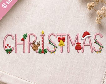 Christmas Embroidery Font Alphabet, Holiday BX Font, Festive Machine Embroidery Letters, Xmas Monogram Font Design