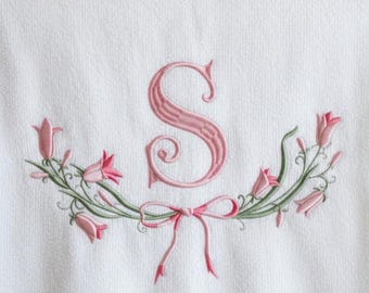 Fishtail Monogram with floral frame Embroidery Design, BX Font (Digital Download), 5 sizes, 11 formats