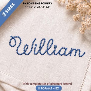 Maskinbroderitypsnitt för Pearls Font, William Font - Fullständigt broderitypsnitt A-Ö, Pärlbroderi med pärlstygn, 6 storlekar - BX, PES + 10 format
