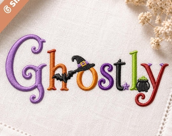 Fuente de bordado fantasmal y espeluznante de Halloween, alfabeto de brujas y fantasmas de calabaza BX, letras para bordado a máquina, fuentes infantiles, 7 tamaños, 11 formatos.