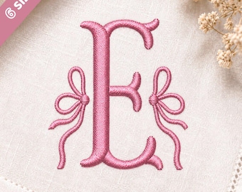 Pink Bow Monogram Embroidery Font, Girly Ribbon Alphabet, Elegant Machine Embroidery Letters 6 Sizes 11 Formats + BX File
