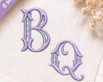 Fuente de bordado Coquette Monogram, alfabeto satinado elegante, fuente de escritura vintage, servilleta de boda, fuente BX / PES + 11 formatos adicionales